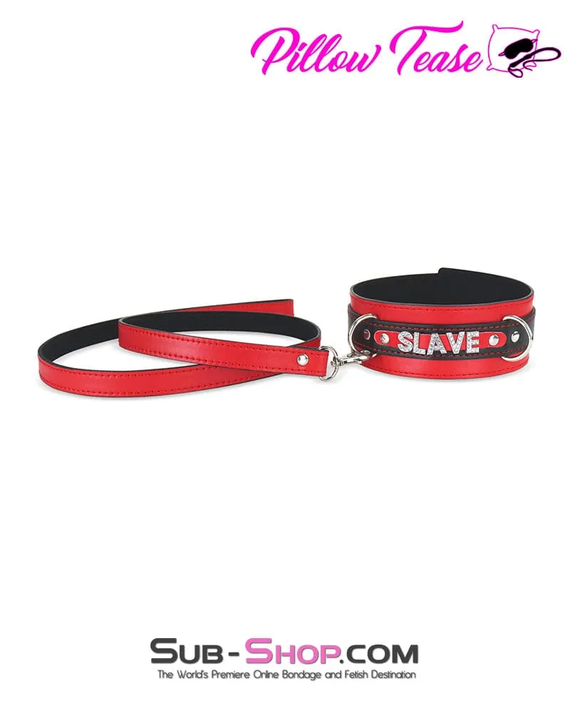 1666DL      SLAVE Rhinestone Letters Bondage Collar and Leash Set