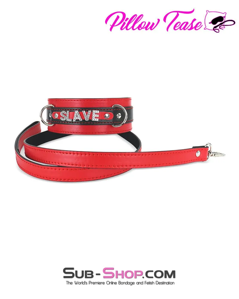 1666DL      SLAVE Rhinestone Letters Bondage Collar and Leash Set