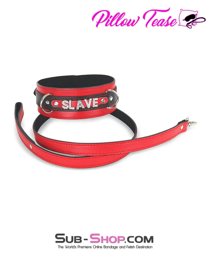 1666DL      SLAVE Rhinestone Letters Bondage Collar and Leash Set