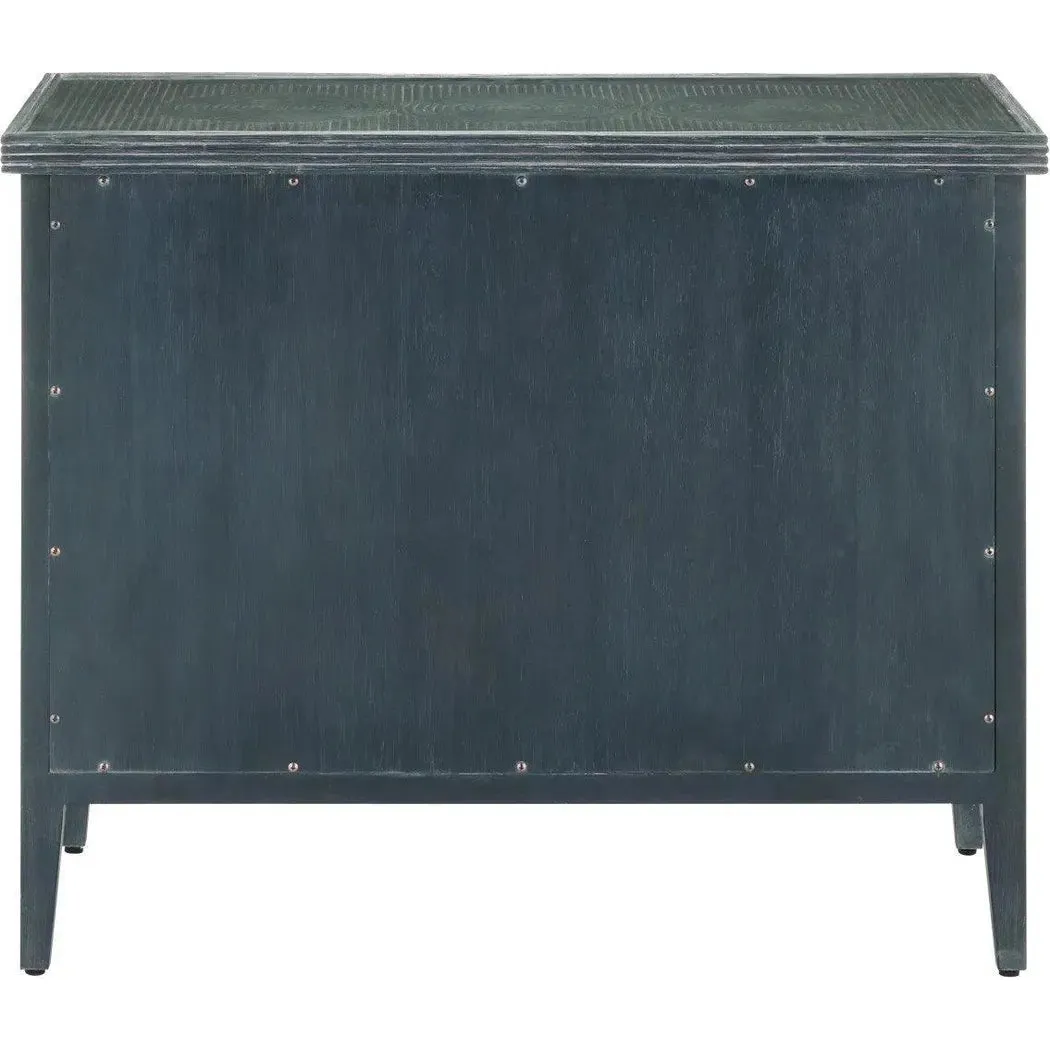 38 in. Santos Vintage Wood and Glass Blue Chest