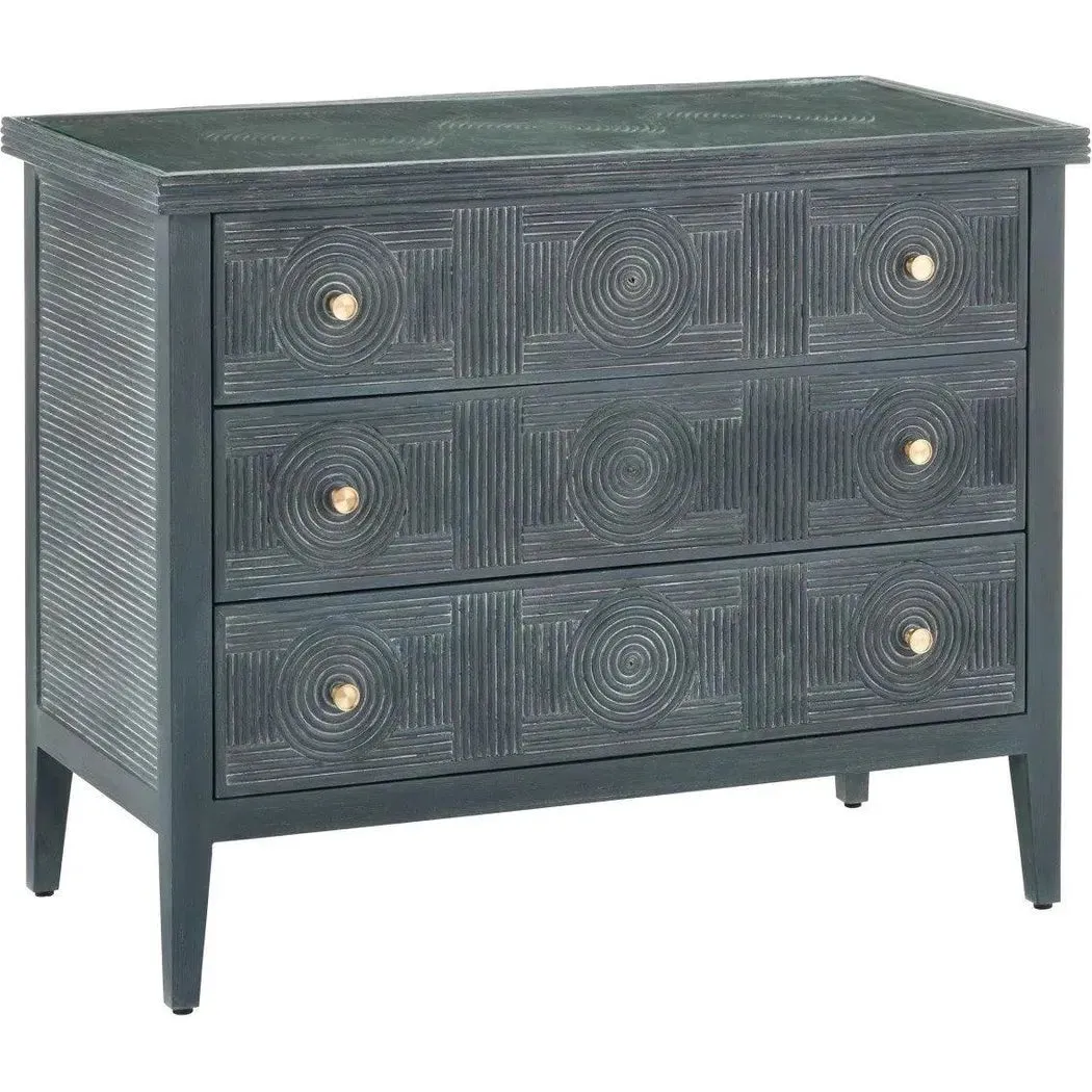 38 in. Santos Vintage Wood and Glass Blue Chest