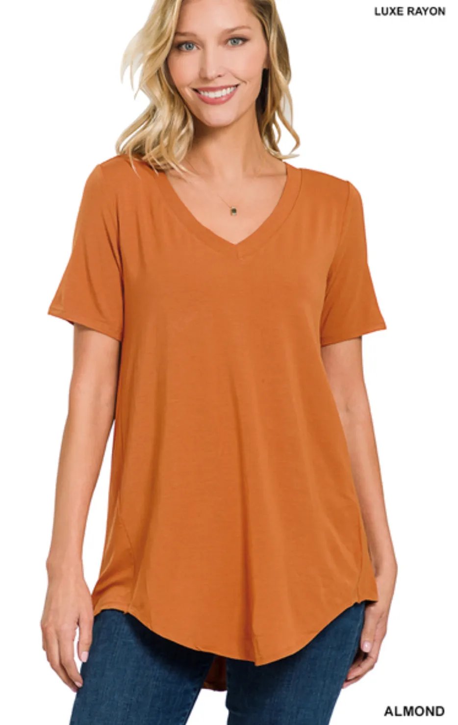 4 Colors - Luxe Rayon Short Sleeve V-Neck High Low Top