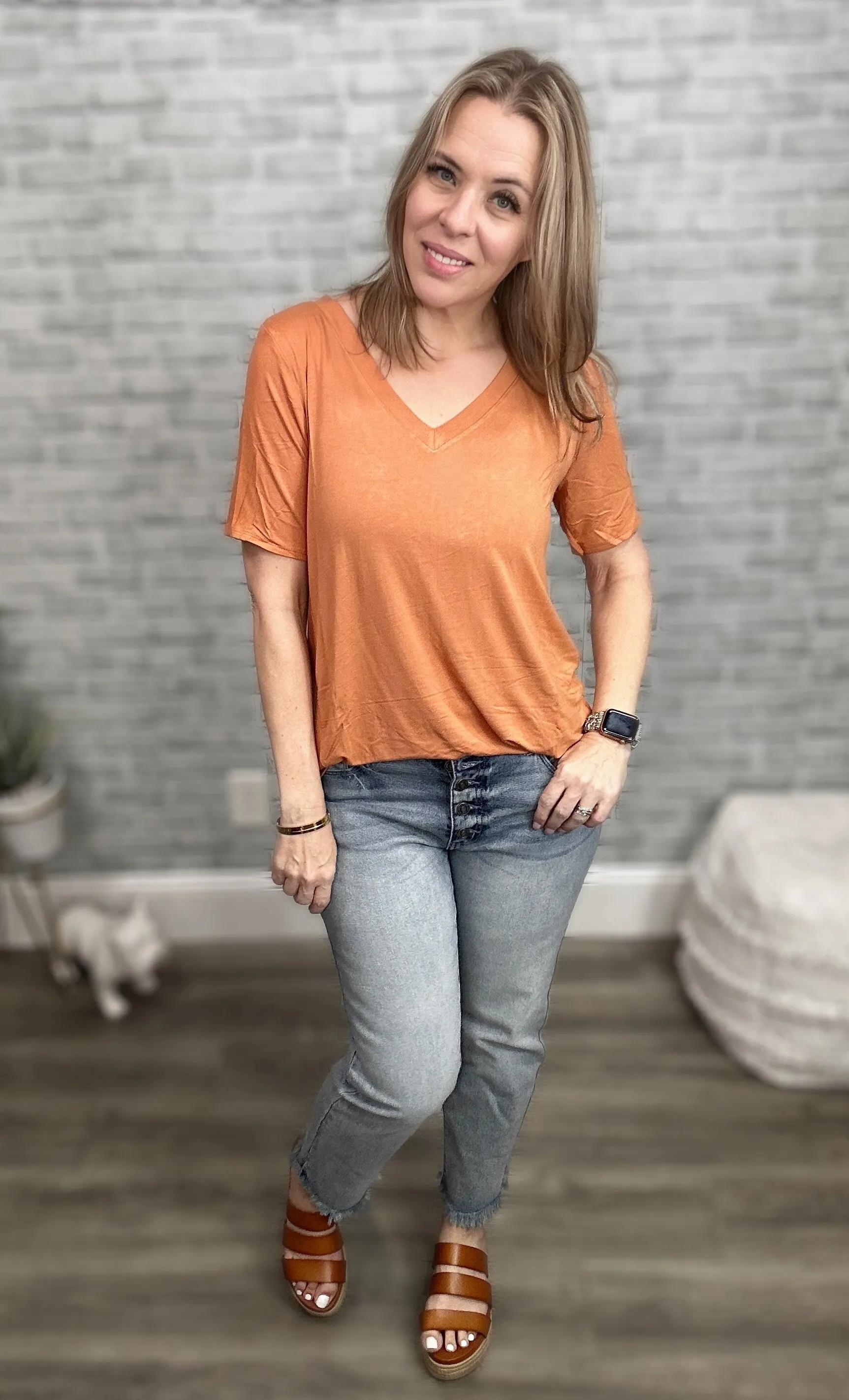 4 Colors - Luxe Rayon Short Sleeve V-Neck High Low Top