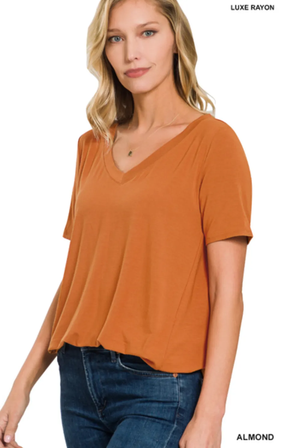 4 Colors - Luxe Rayon Short Sleeve V-Neck High Low Top