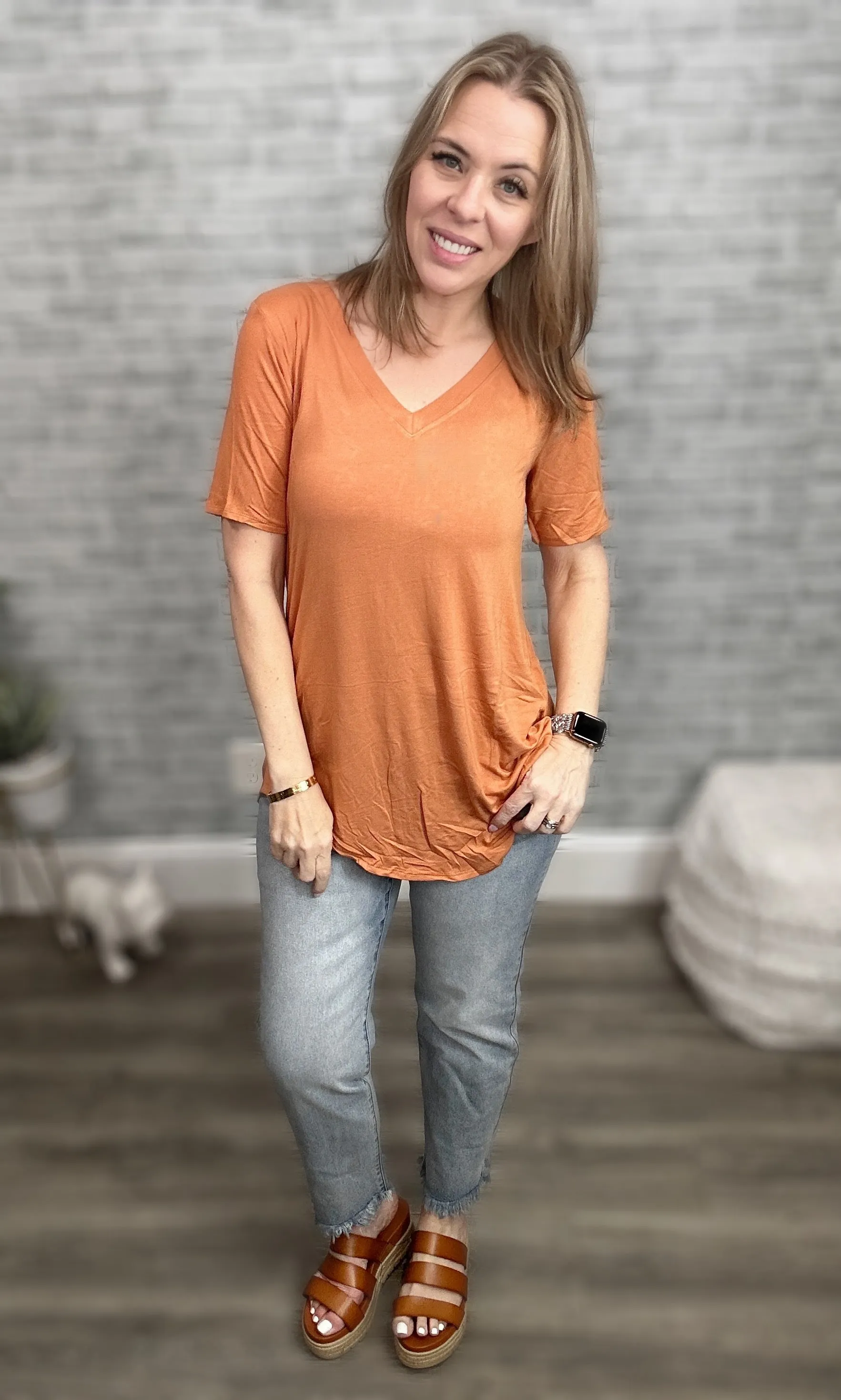 4 Colors - Luxe Rayon Short Sleeve V-Neck High Low Top