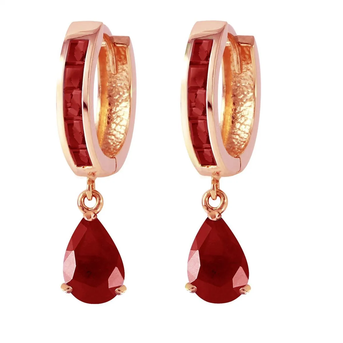 4.8 Carat 14K Solid Rose Gold Hoop Huggie Earrings Ruby