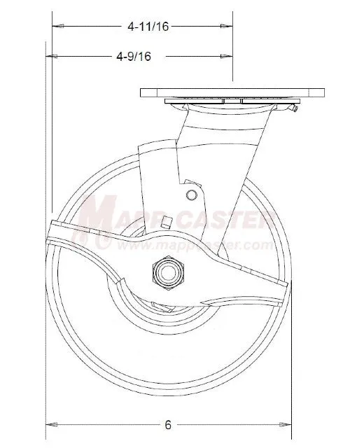 6" x 2" Red Polyurethane on Iron Wheel Swivel Brake Caster - 1,200 Lbs Capacity