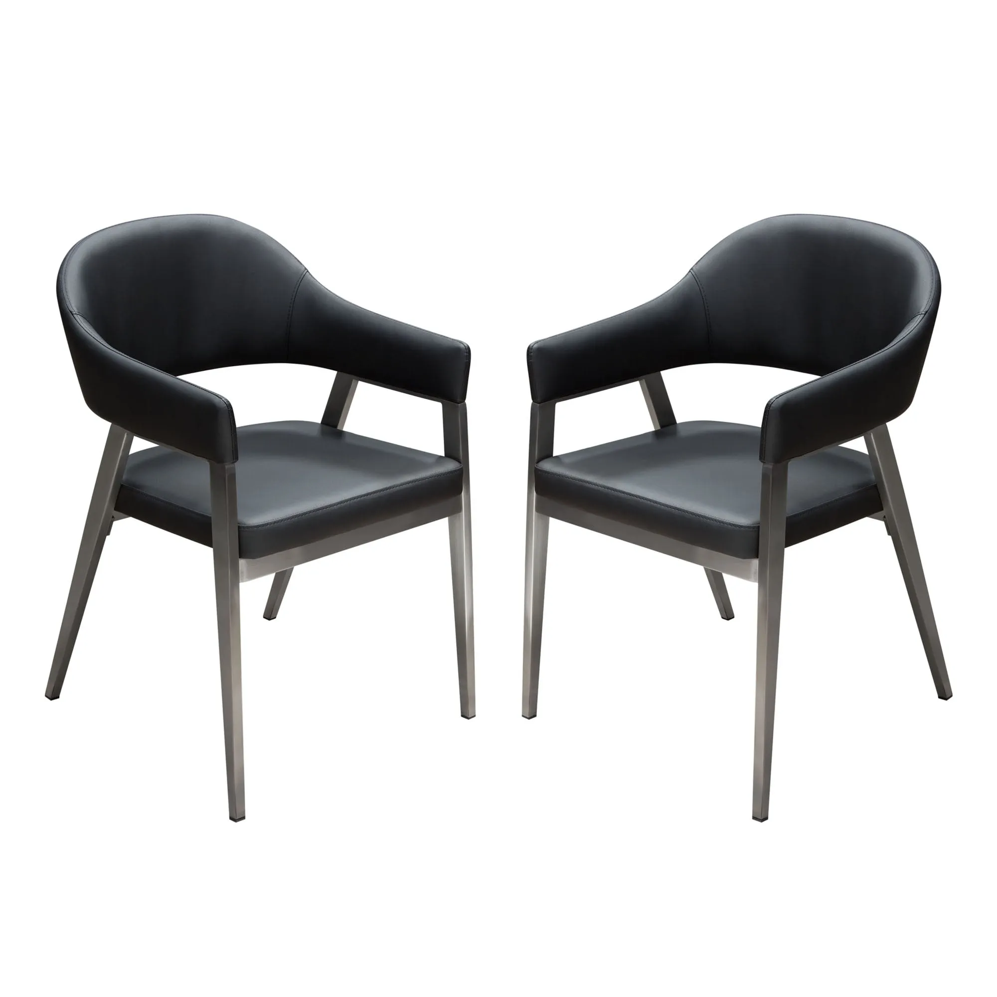 Adele Set of Two Dining/Accent Chairs in Black Leatherette w/ Brushed Stainless Steel Leg by Diamond Sofa