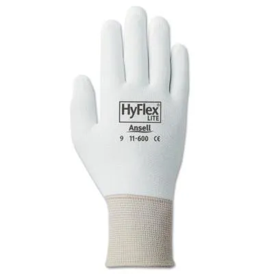 Ansell HyFlex® 11-600 Palm-Coated Gloves, Size 8, White, 11-600-8-WH