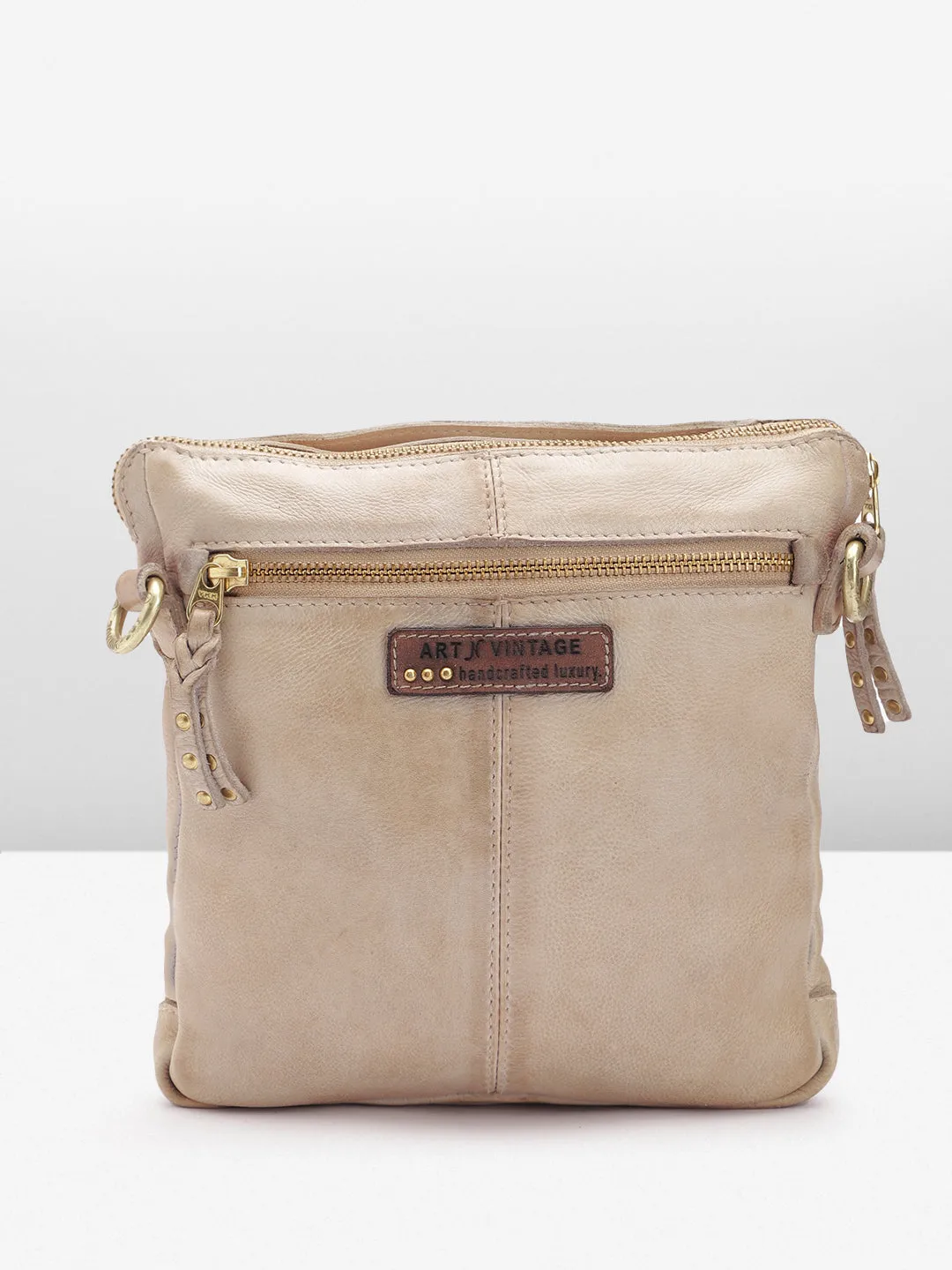 Art N Vintage Glory: Beige Leather Mini Crossbody