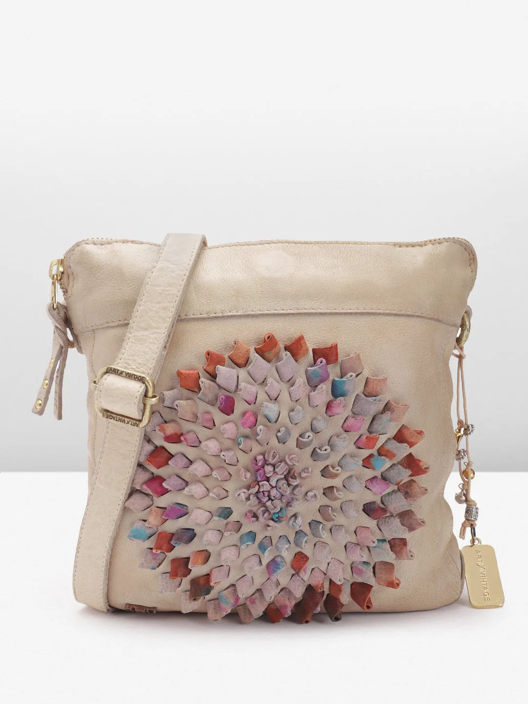 Art N Vintage Glory: Beige Leather Mini Crossbody