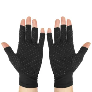 Arthritis Rehabilitation Silicone Non-slip Cycling Half Finger Gloves, Size: S(Black)