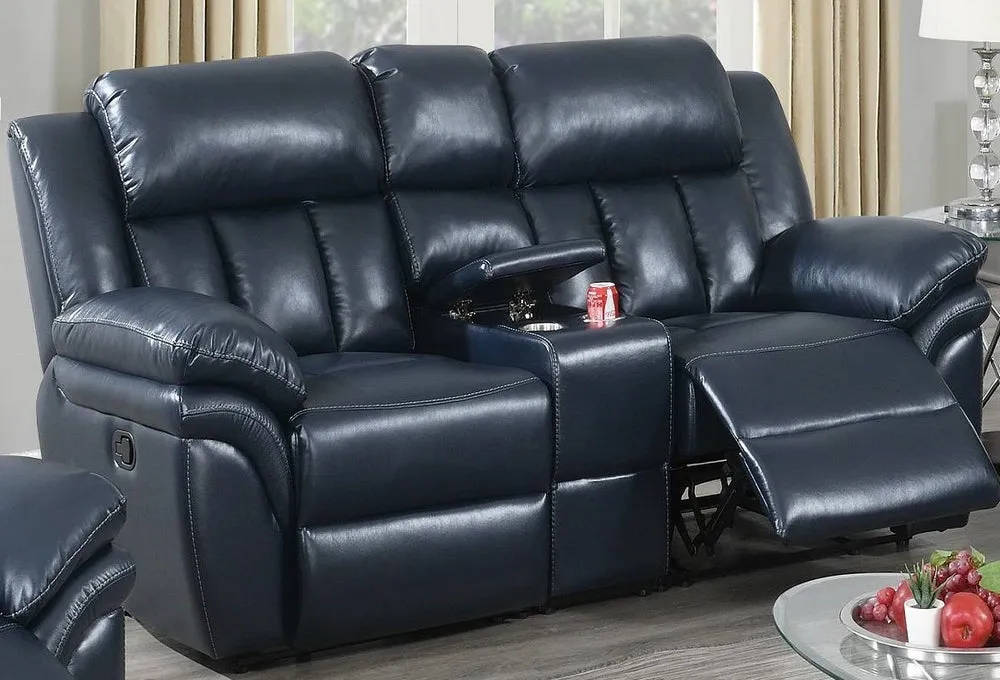 Barbora Navy Blue Gel Leatherette Power Recliner Loveseat