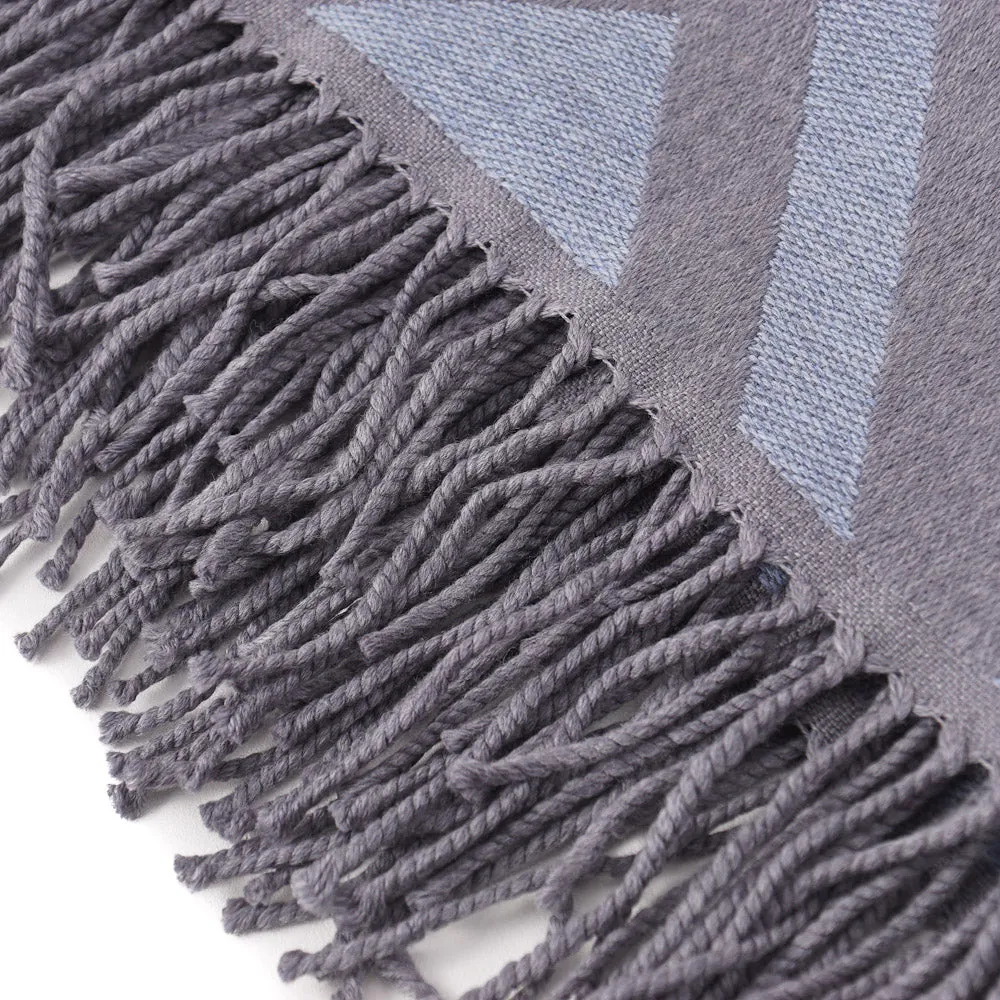 Battisti Gray Geometric Wool Throw Blanket