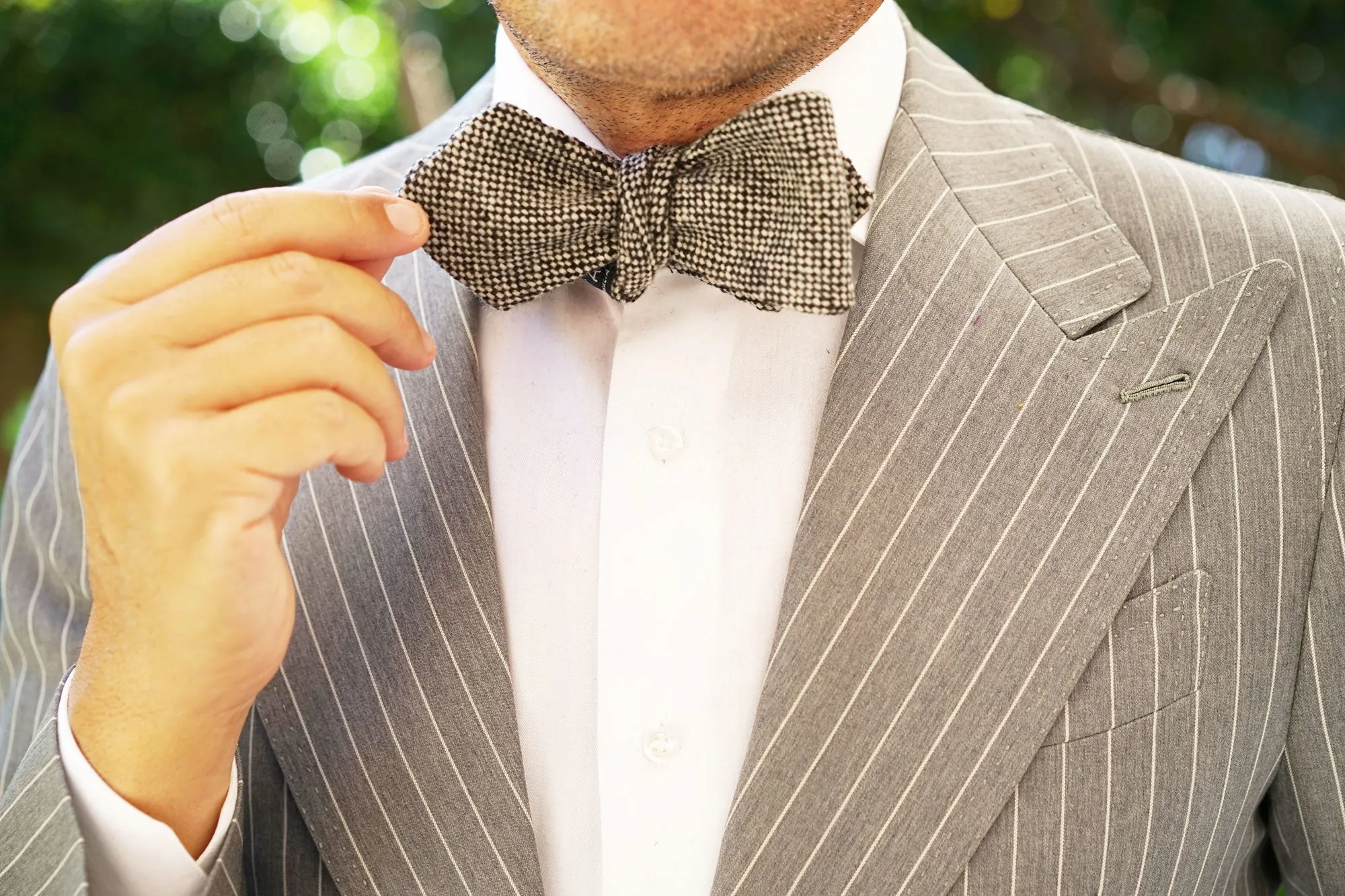 Black Porcupine English Wool Diamond Self Bow Tie