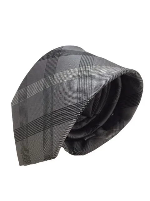 Charcoal, Black and Silver Plaid Extra Long Men's Tie