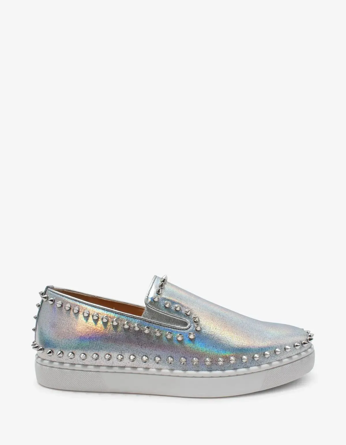 Christian Louboutin Pik Boat Silver Coated Canvas Trainers