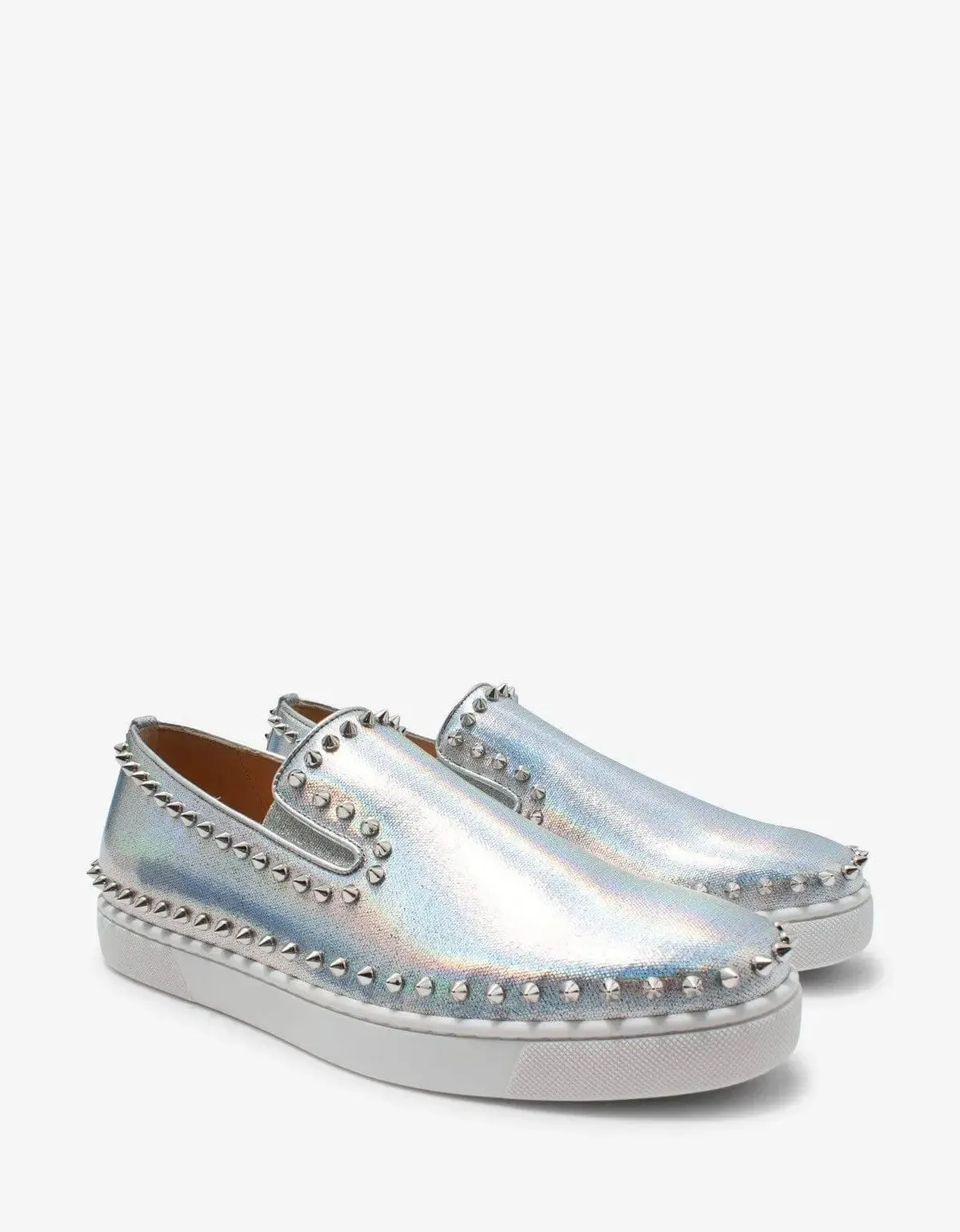 Christian Louboutin Pik Boat Silver Coated Canvas Trainers