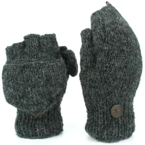 Chunky Wool Knit Fingerless Shooter Gloves - Plain - Charcoal Grey