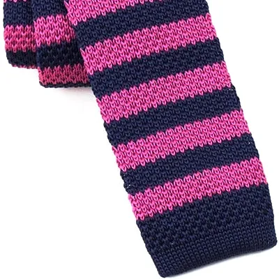 Classy Men Pink Navy Blue Square Knit Tie