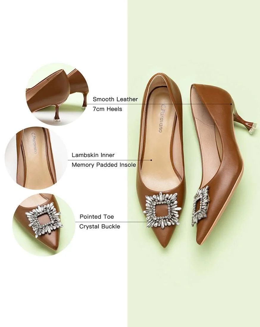 Crystal Buckle Pumps (Olivia)  Brown