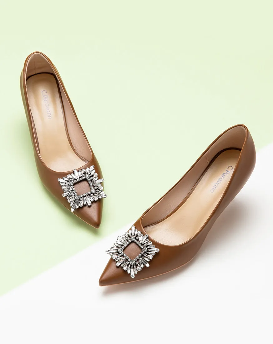 Crystal Buckle Pumps (Olivia)  Brown