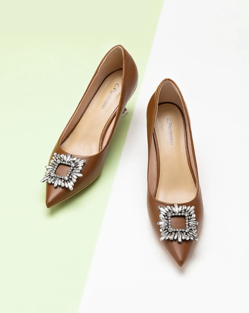 Crystal Buckle Pumps (Olivia)  Brown