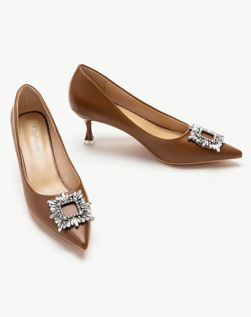 Crystal Buckle Pumps (Olivia)  Brown