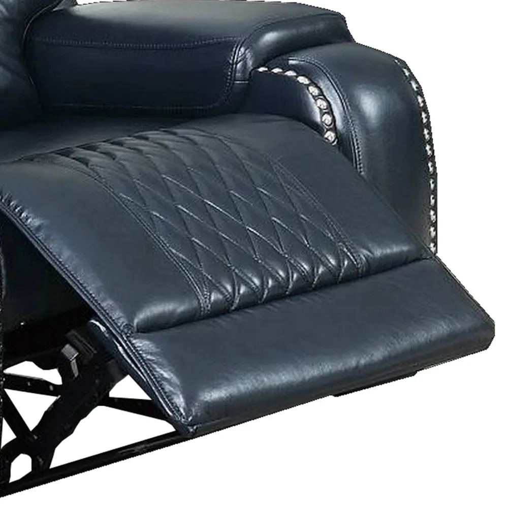 Diamond Tufted Leatherette Manual Recliner, Navy Blue By Casagear Home