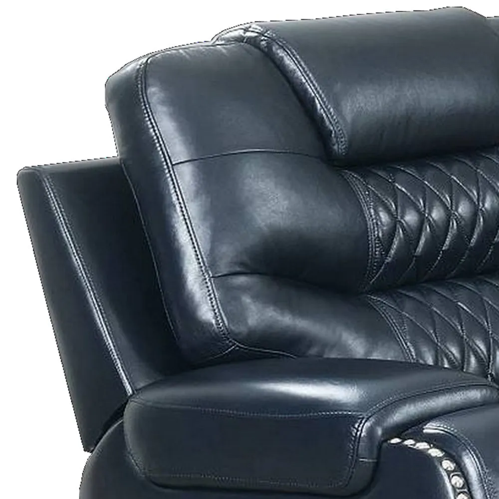 Diamond Tufted Leatherette Manual Recliner, Navy Blue By Casagear Home