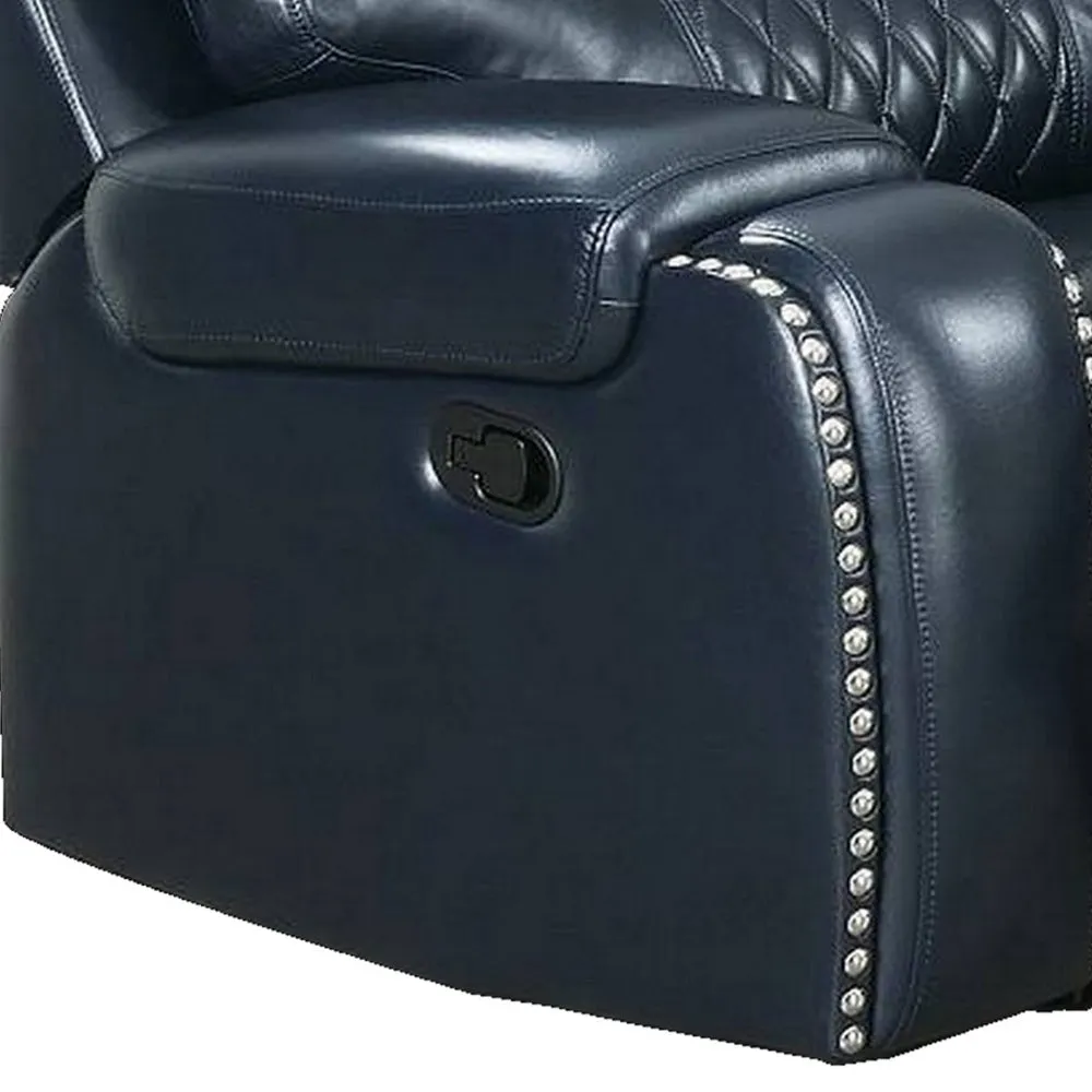 Diamond Tufted Leatherette Manual Recliner, Navy Blue By Casagear Home