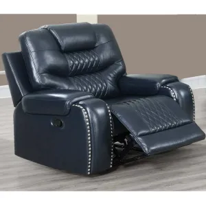 Diamond Tufted Leatherette Manual Recliner, Navy Blue By Casagear Home