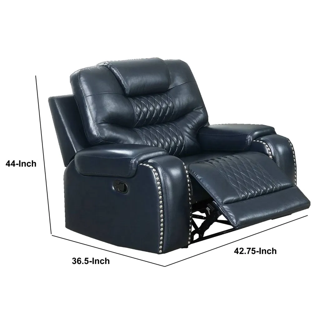 Diamond Tufted Leatherette Manual Recliner, Navy Blue By Casagear Home