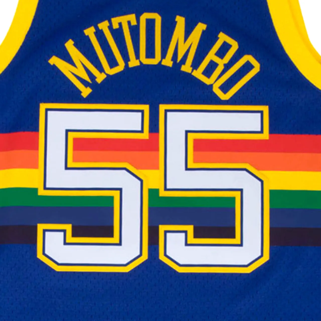 Dikembe Mutombo 1991-1992 Denver Nuggets Away Mitchell & Ness Swingman Jersey - Rainbow/Blue