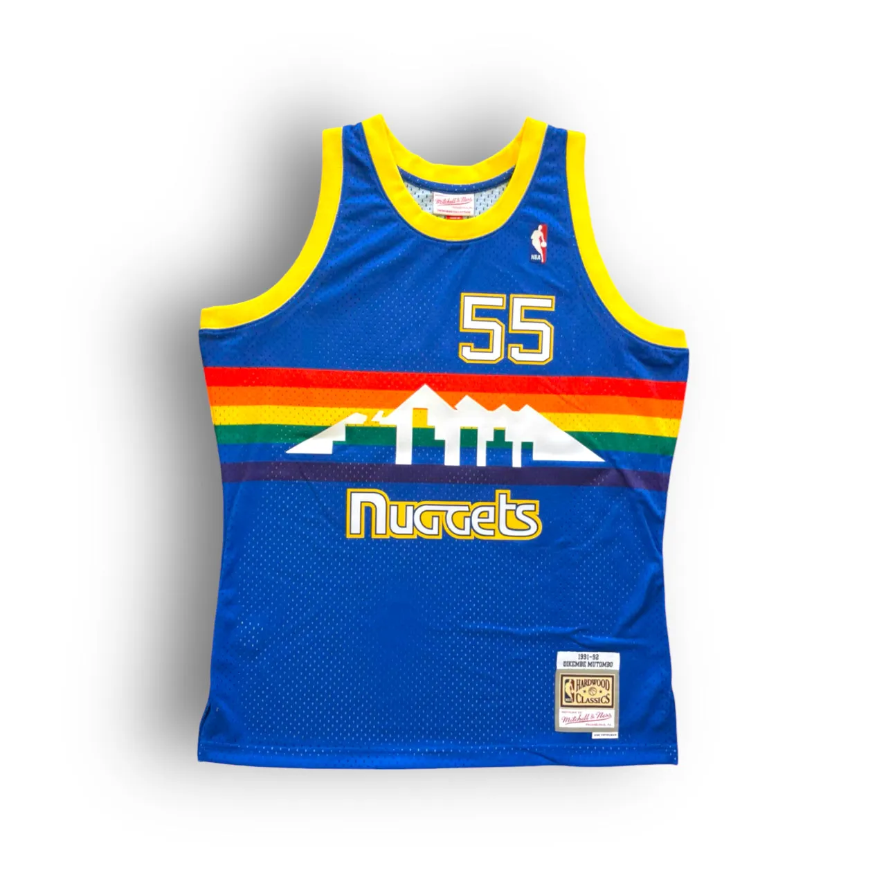 Dikembe Mutombo 1991-1992 Denver Nuggets Away Mitchell & Ness Swingman Jersey - Rainbow/Blue