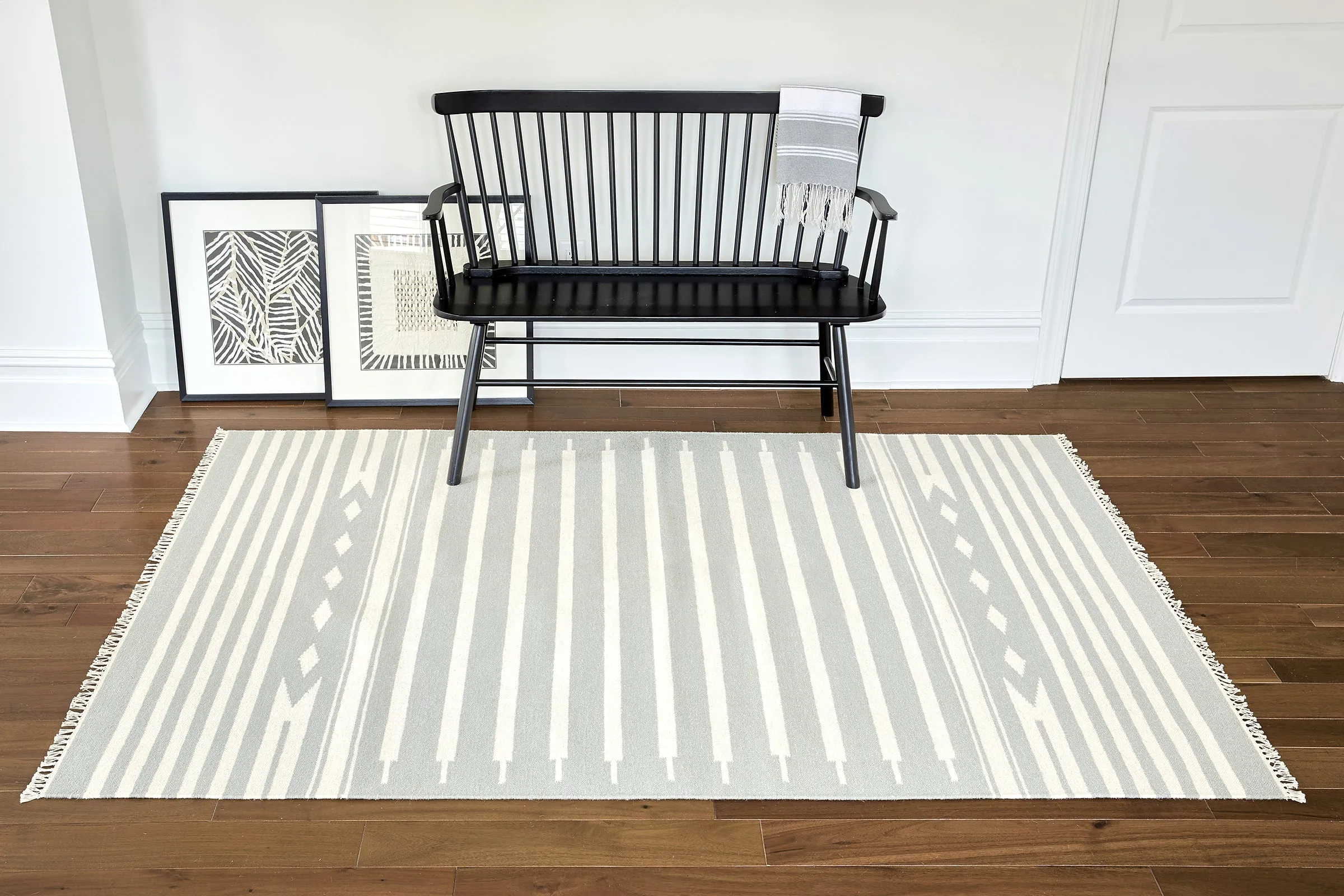 Gray and White Striped Southwest Flatweave Rug - Erin Gates - Thompson