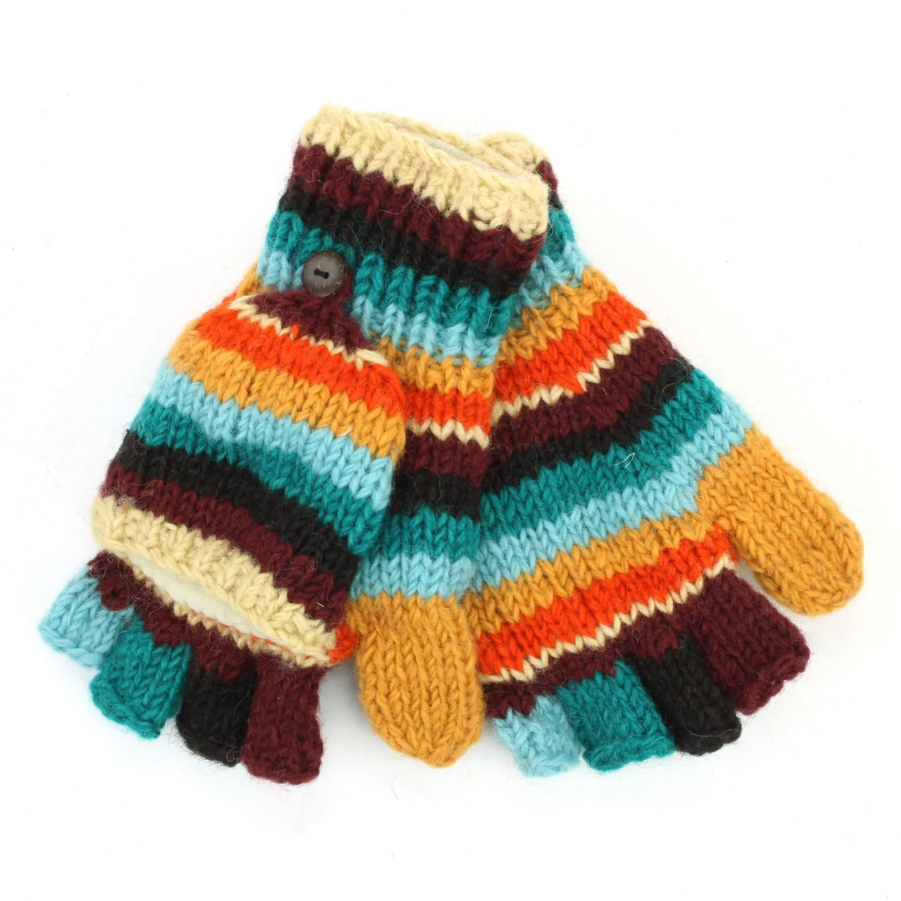 Hand Knitted Wool Shooter Gloves - Stripe Retro D