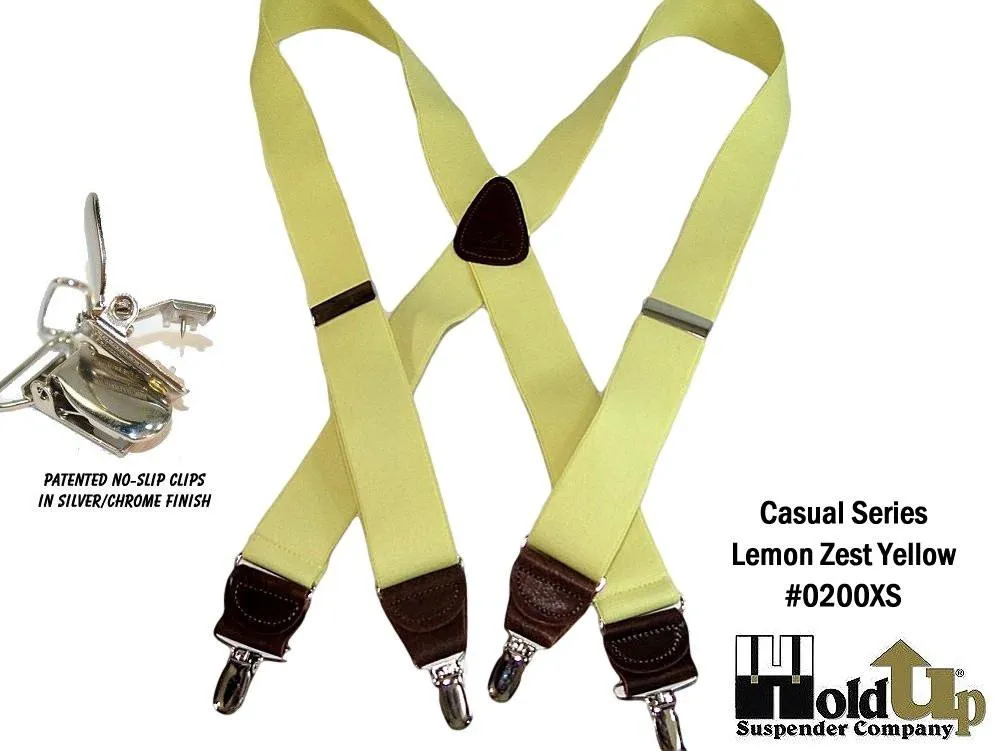 Hold-Ups Yellow 1 1/2" wide Suspenders X-Back Patented No-slip USA patented Silver Clips