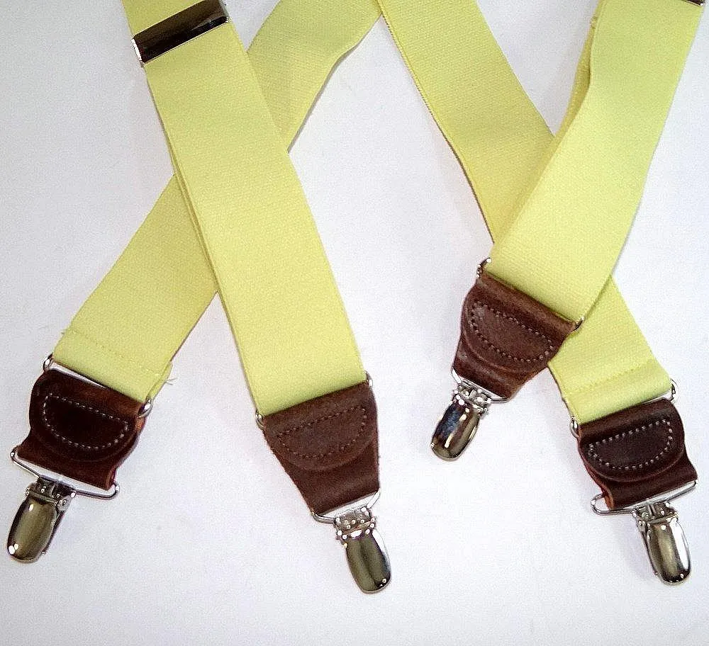 Hold-Ups Yellow 1 1/2" wide Suspenders X-Back Patented No-slip USA patented Silver Clips