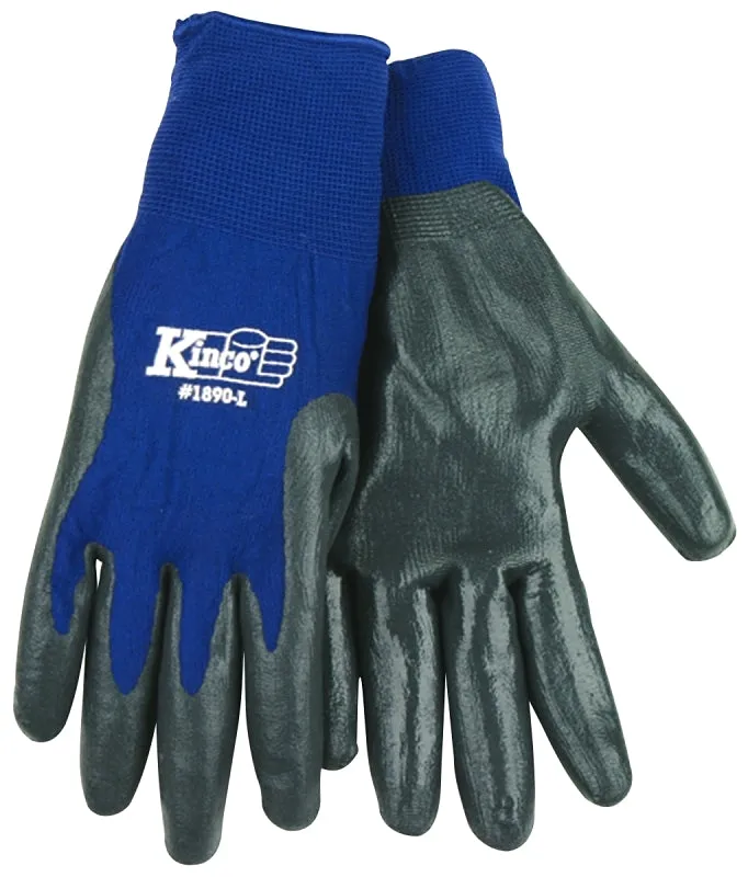 Kinco 1890-L High-Dexterity Work Gloves, Men's, L, Knit Wrist Cuff, Nitrile Coating, Nylon Glove, Gray/Navy Blue :PR: QUANTITY: 1