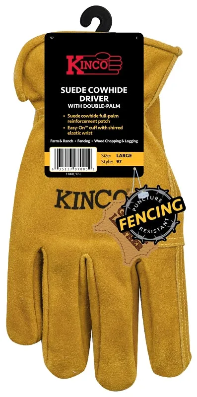 Kinco 97-M Gloves, Men's, M, Keystone Thumb, Shirred Elastic Cuff, Cowhide Leather, Gold :PR: QUANTITY: 1