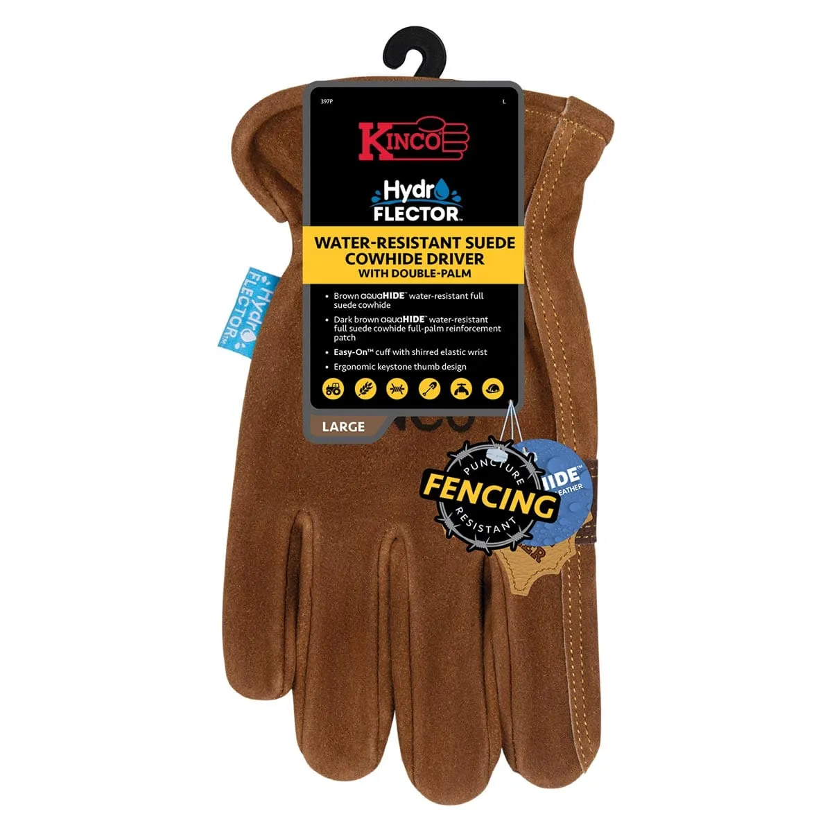 Kinco HydroFlector Water-Resistant Suede Cowhide Driver with Double-Palm