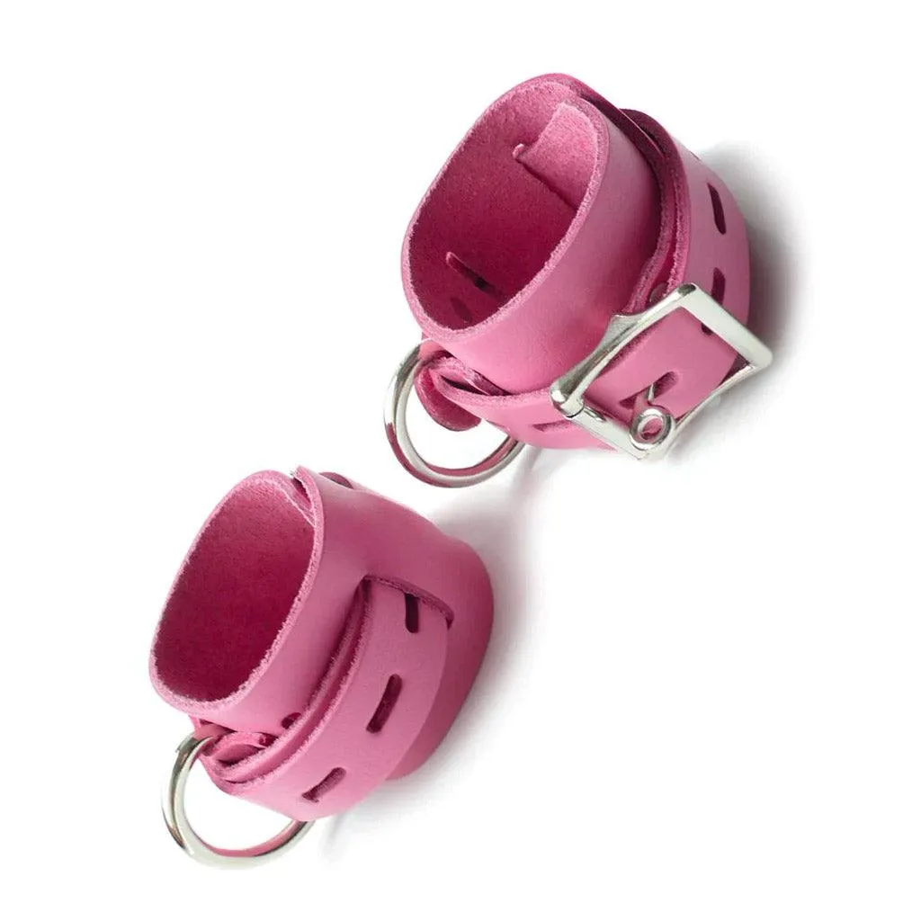 Locking/Buckling Leather Bondage Restraints, Pink