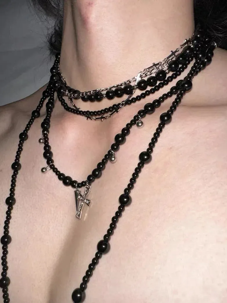 Lord Danger's Black Stone Necklace Multi-layer Choker