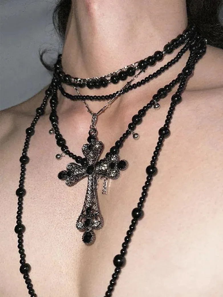 Lord Danger's Black Stone Necklace Multi-layer Choker