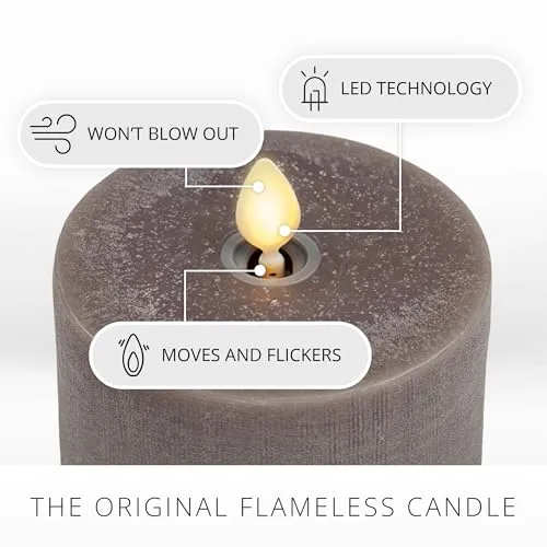 Luminara Chalky Linen Charcoal Gray Flameless Candle Moving Flame Real Wax Flat Top LED Pillar (3" x 6.5")