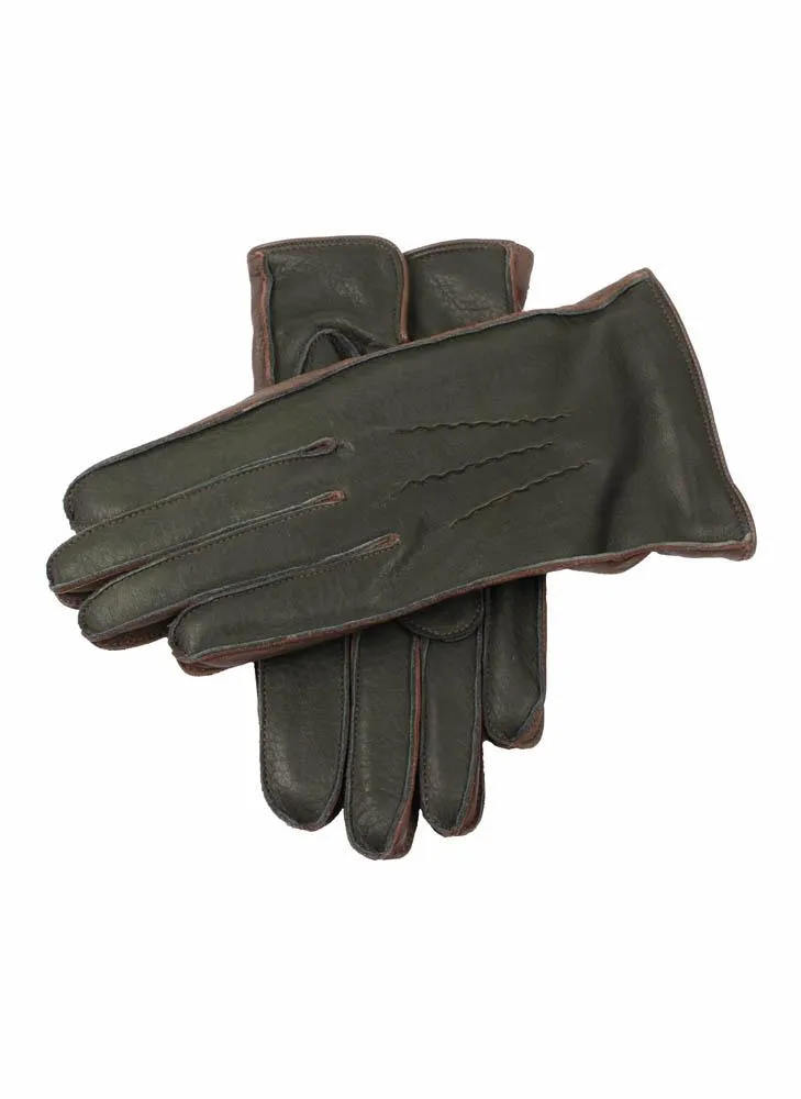 Men's Heritage Three-Point Lambswool-Lined Deerskin Leather Gloves with Contrast Side Walls