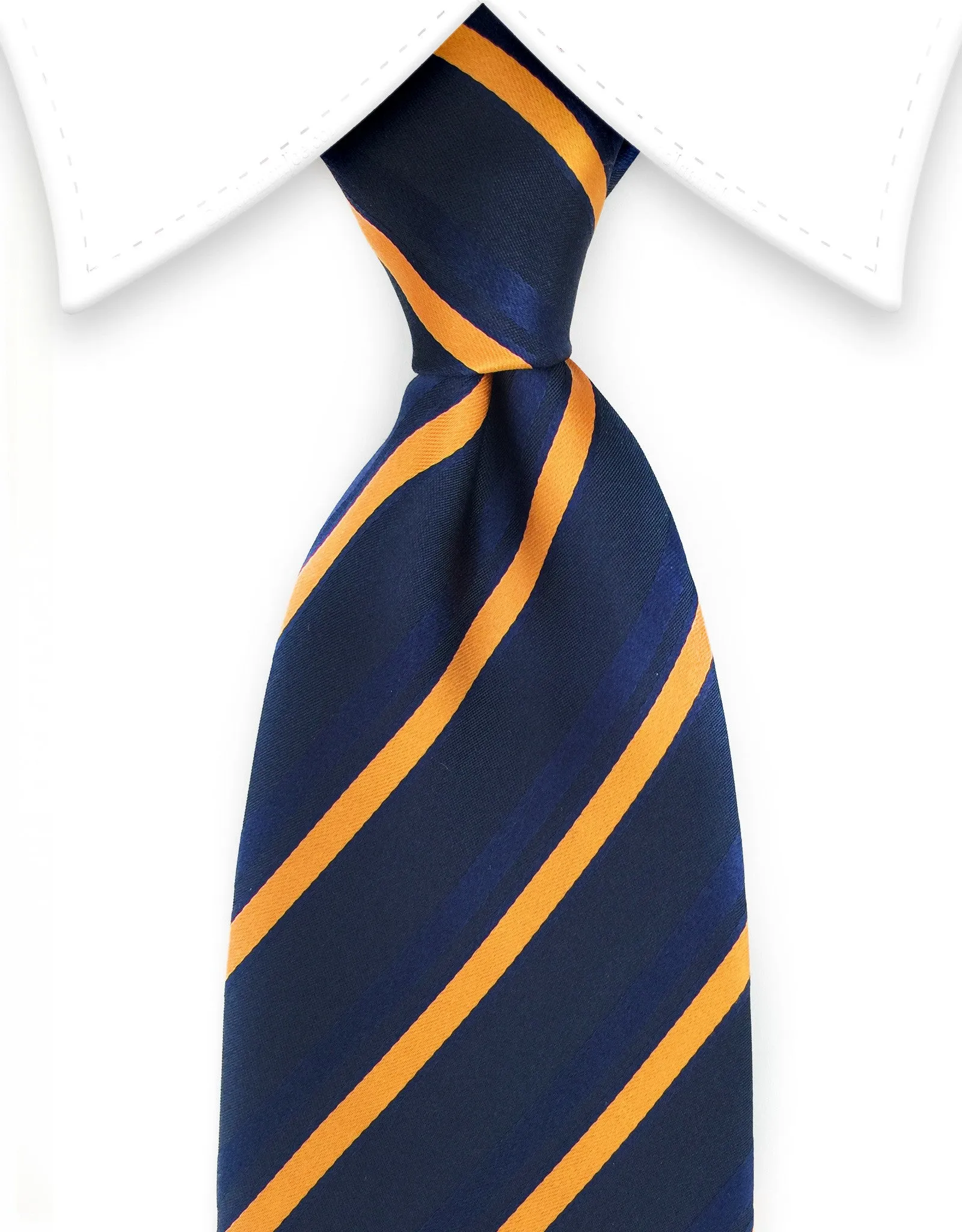 Men's Zipper Navy Blue & Orange Striped Tie