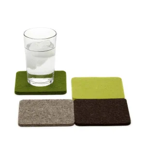 Merino wool felt square coasters, Forest, set of 4