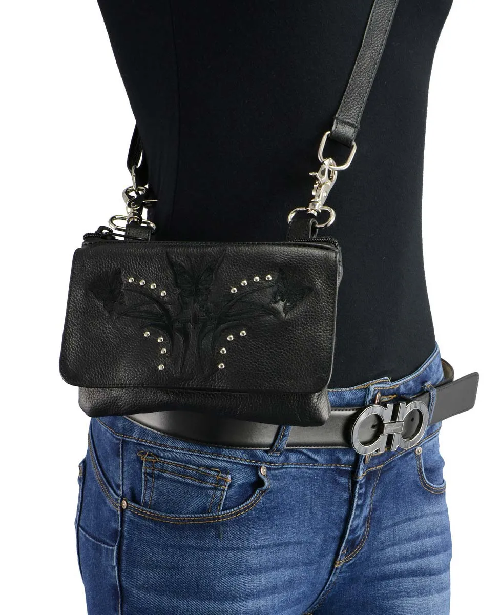 Milwaukee Leather MP8851 Women's Black Leather Multi Pocket Belt Bag